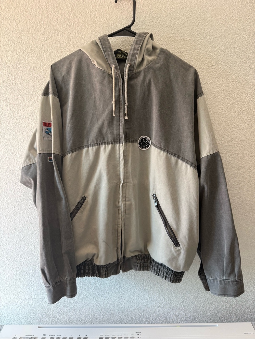 Vintage Rip Curl Two-Tone Gray Hooded Bomber Jacket